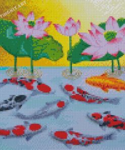 Pink Lotus And Koi Fish Diamond Paintings