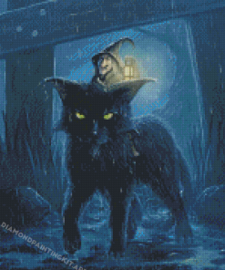 Halloween Cat And Witch Diamond Paintings