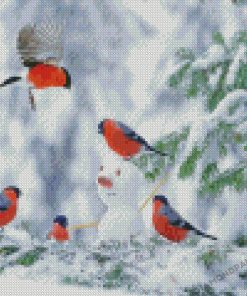 Snowman And Orange Birds Diamond Paintings
